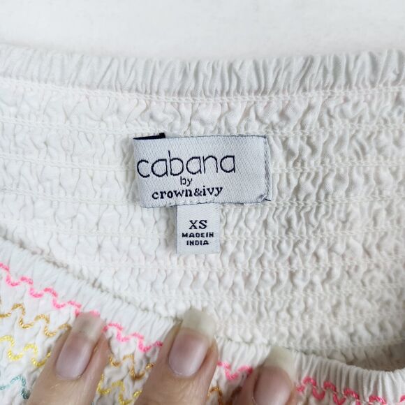 Cabana By Crown & Ivy Smocked Ruffle Skirt Neon Stripes Sz XS - Picture 5 of 8